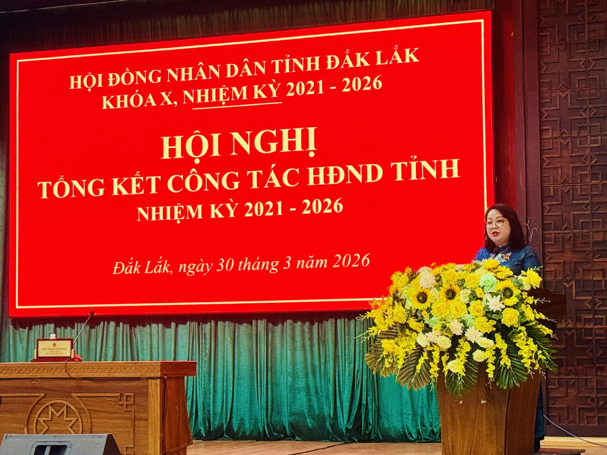 Ủy viên Ban Chấp hành Trung ương Đảng, Phó Bí thư Thường trực  Tỉnh ủy, Chủ tịch HĐND tỉnh Cao Thị Hòa An phát biểu khai mạc. Ảnh: Thanh Nga.