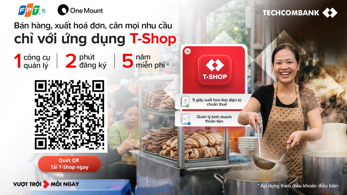 Techcombank ra mắt ứng dụng T-shop giúp hộ kinh doanh quản lý bán hàng vượt trội: 2 phút đăng ký, 5 năm miễn phí