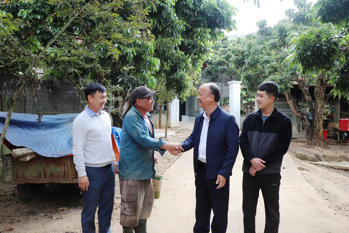 Tổng giám đốc Công ty Cổ phần Công Nông nghiệp Tiến Nông - Nguyễn Hồng Phong đến thăm vườn nhãn của gia đình ông Quàng Văn Pành (bản Pản, xã Huổi Một, tỉnh Sơn La).