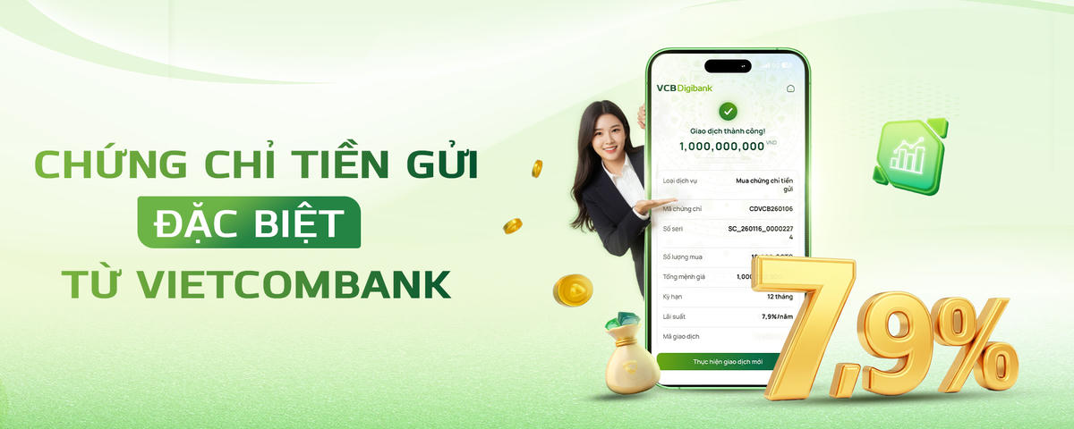 Vietcombank tiếp tục phát hành Chứng chỉ tiền gửi trực tuyến với lãi suất lên đến 7,9%/năm