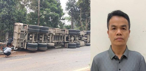 Tài xế Trần Văn Khoa và hiện trường vụ tai nạn.