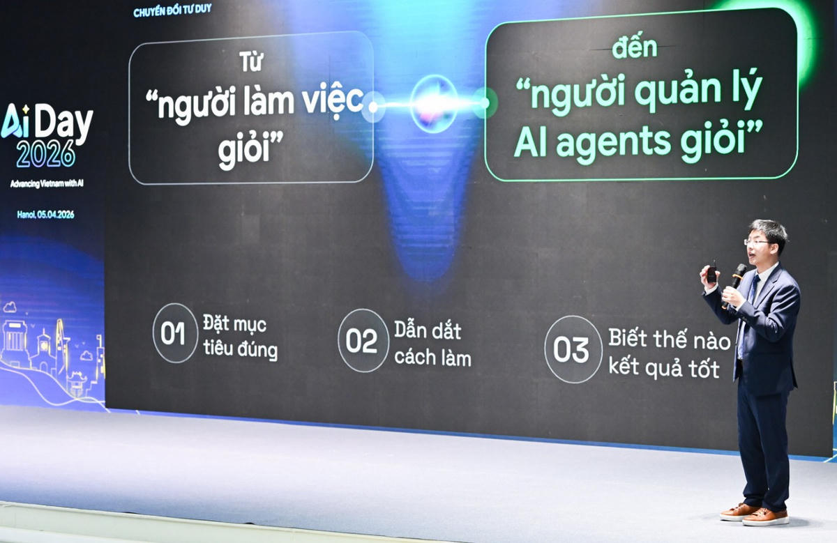 Ông Trần Việt Hùng phát biểu tại AI Day 2026.
