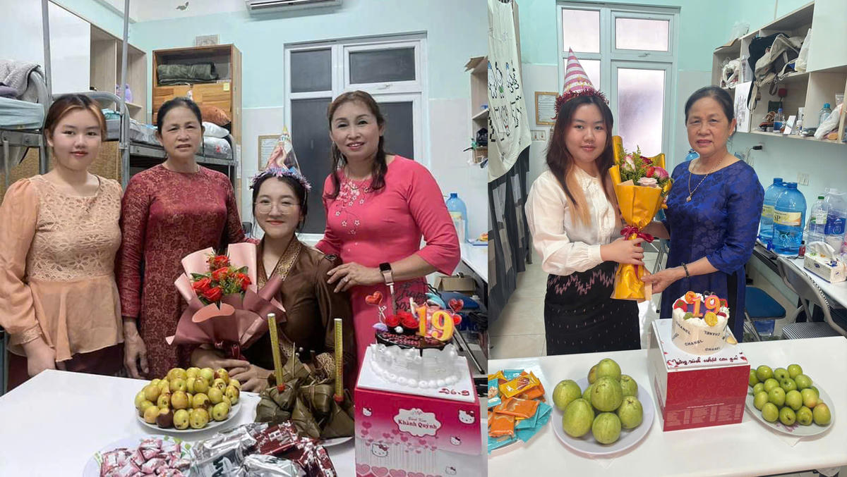 Mô hình “Người mẹ thứ hai” tổ chức sinh nhật cho các con nuôi là sinh viên Lào tại ký túc xá Trường ĐH Sư phạm (ĐH Đà Nẵng.