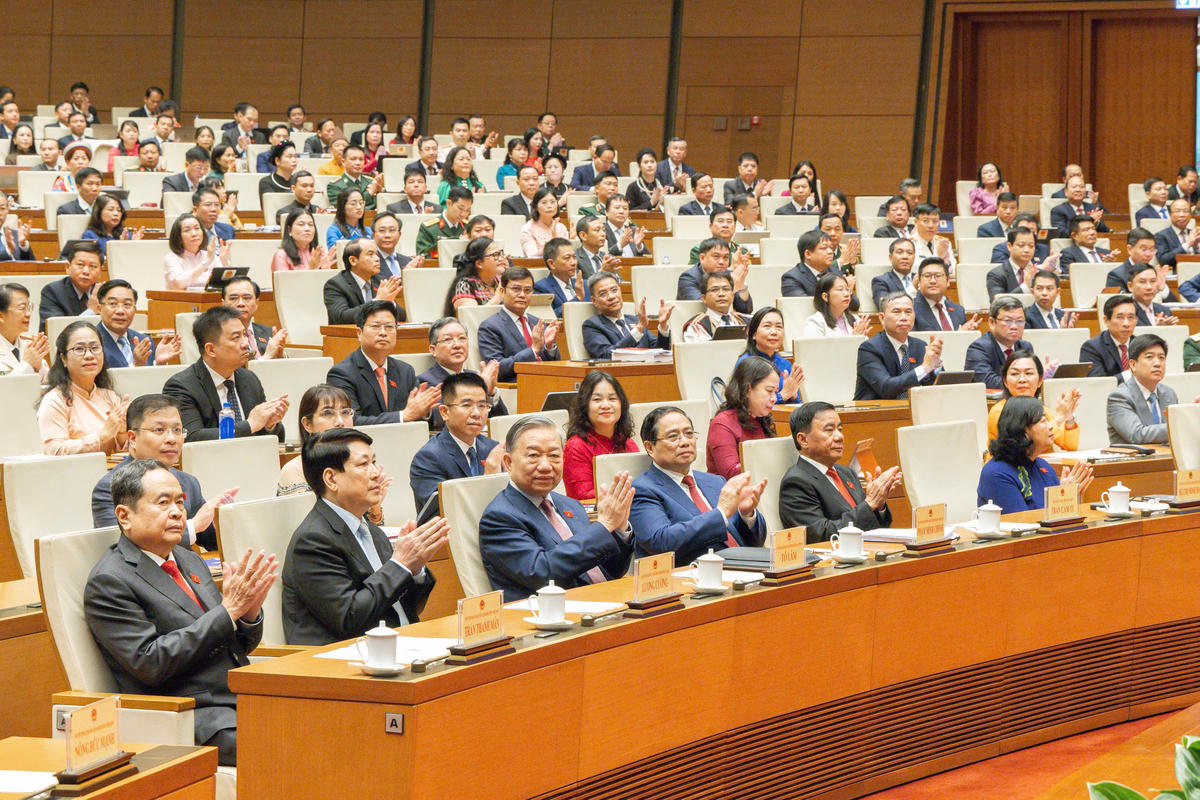 Tổng Bí thư Tô Lâm cùng lãnh đạo, nguyên lãnh đạo Đảng, Nhà nước và đại biểu Quốc hội dự khai mạc Kỳ họp thứ Nhất, Quốc hội khóa XVI. Ảnh: Quang Vinh