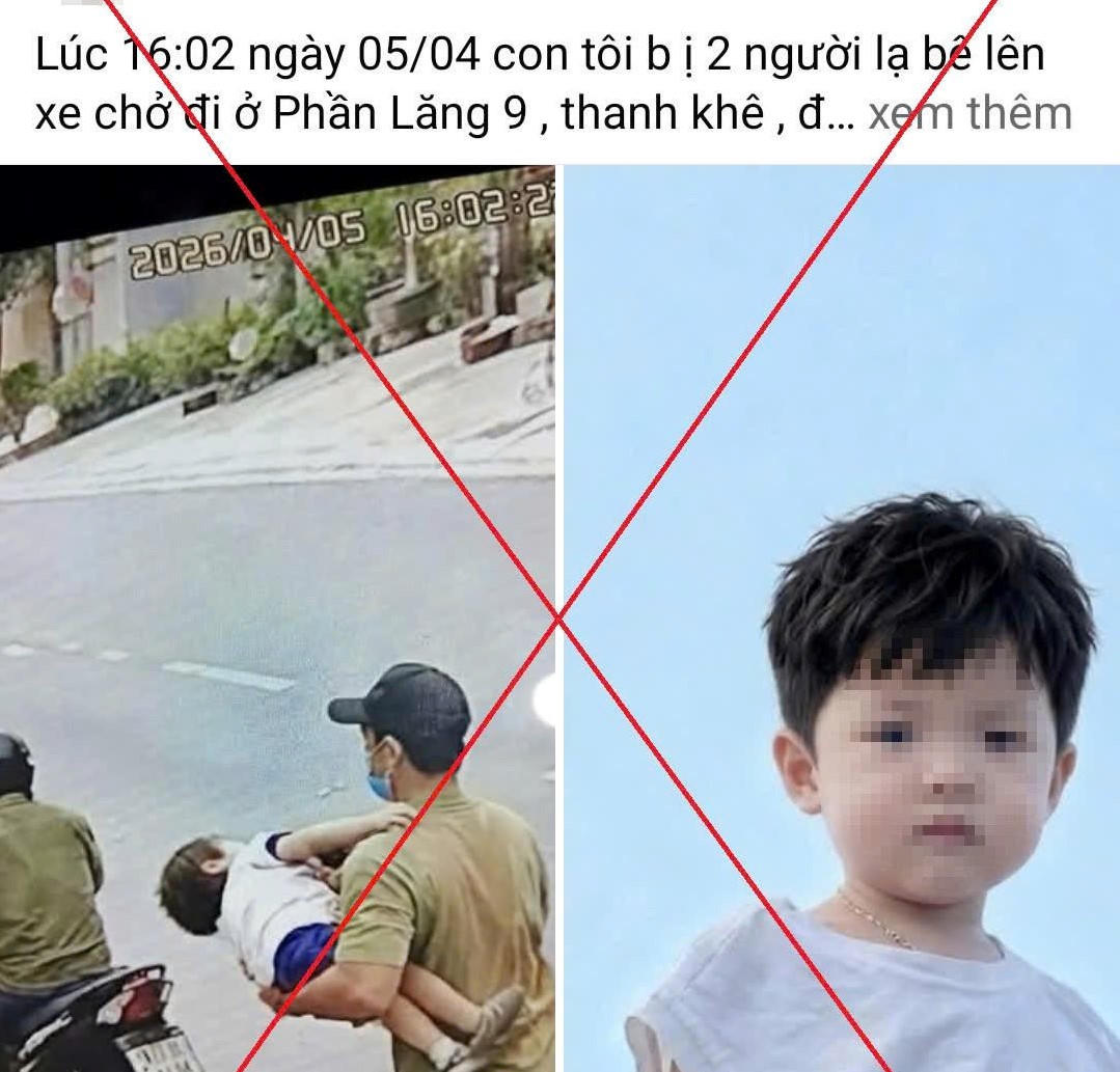 Thông tin đăng lên mạng xã hội về vụ bắt cóc trẻ em là sai sự thật. Ảnh: MXH.