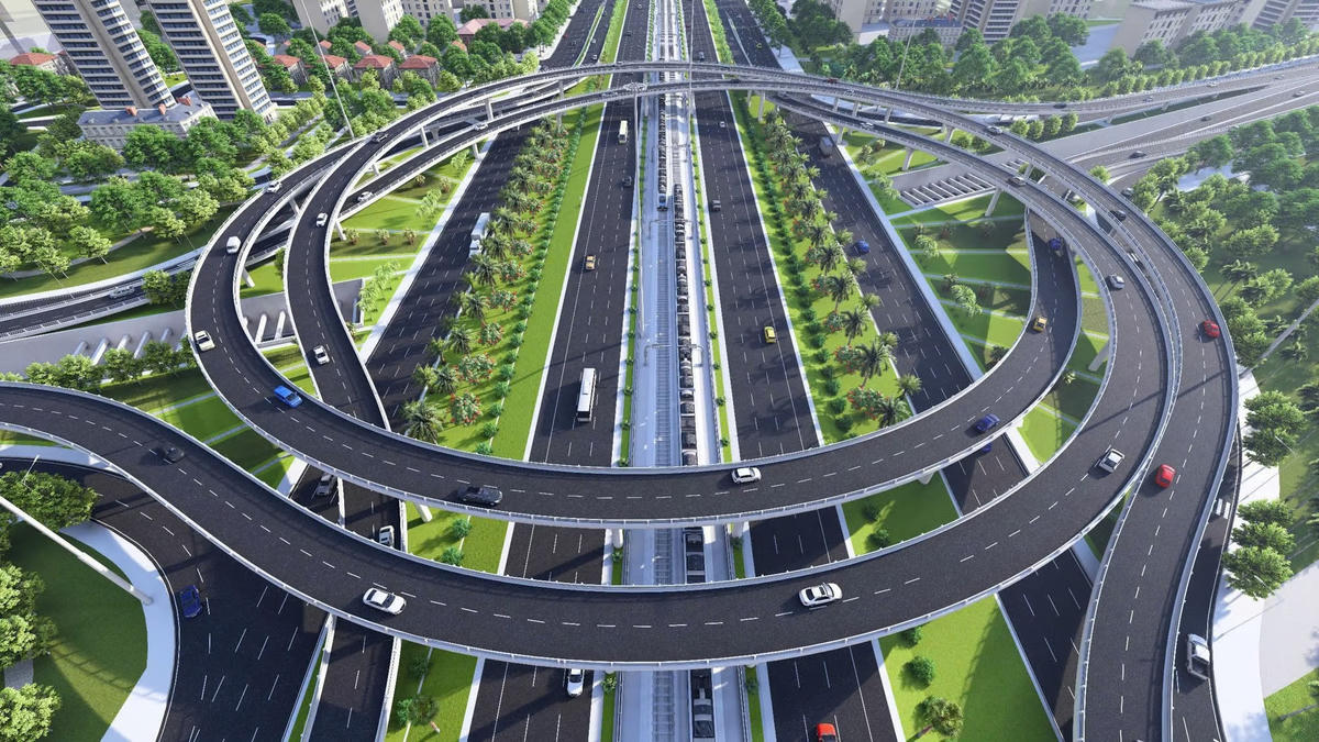 Phối cảnh dự án nút giao khác mức giữa đường Vành đai 3,5 và Đại lộ Thăng Long sau khi hoàn thành.