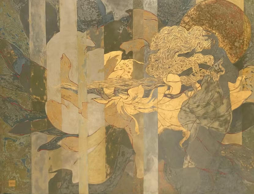 Một tác phẩm sơn mài trưng bày tại triển lãm&nbsp;