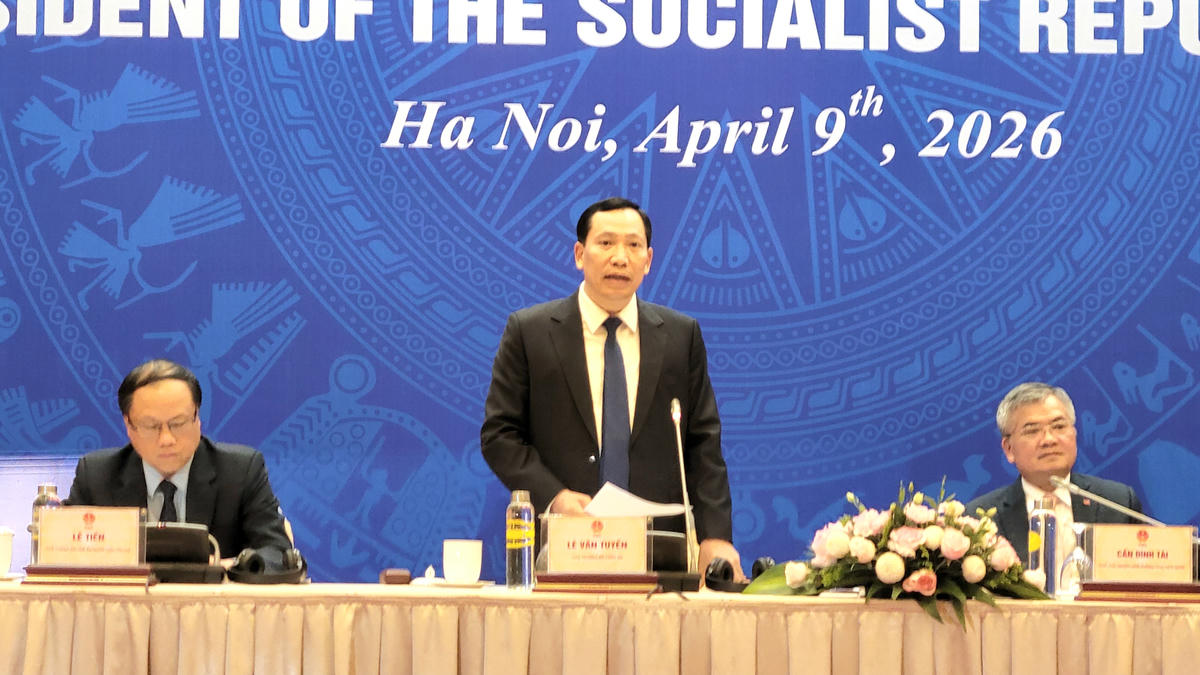 Thượng tướng Lê Văn Tuyến, Thứ trưởng Bộ Công an thông tin tại buổi họp báo. Ảnh: Đạt Lê