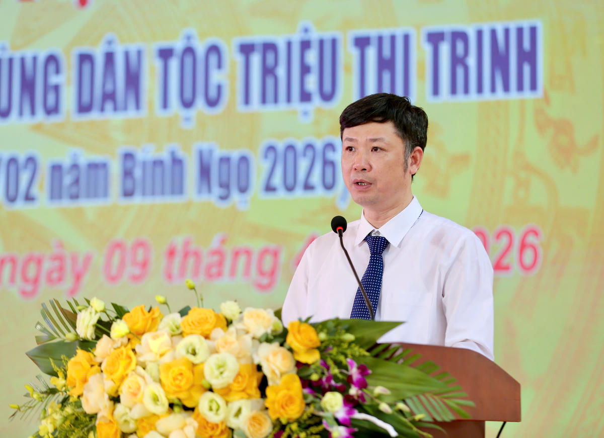 Ông Lê Văn Trung - Giám đốc Sở Văn hóa, Thể thao và Du lịch tỉnh Thanh Hóa phát biểu tại buổi lễ. Ảnh: Đình Minh