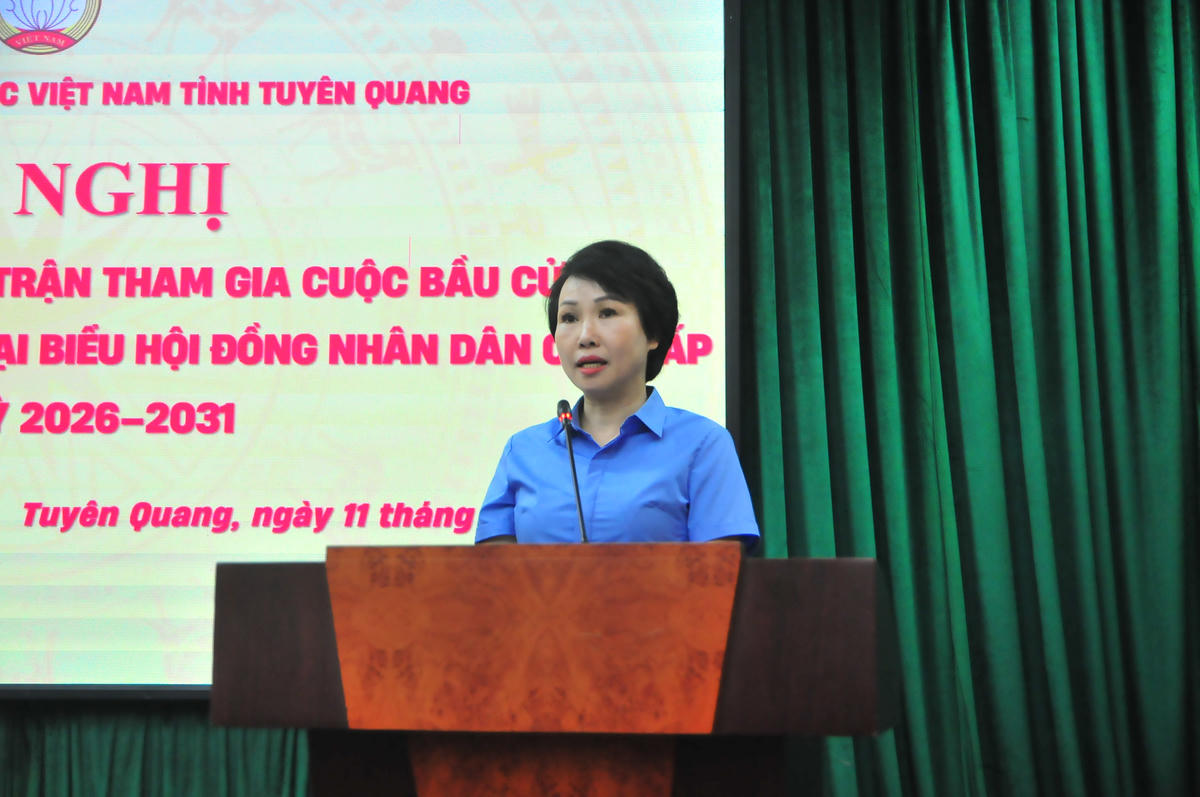 Phó Chủ tịch Thường trực Hội liên hiệp phụ nữ tỉnh Tuyên Quang Triệu Thị Tình phát biểu tham luận tại Hội nghị.