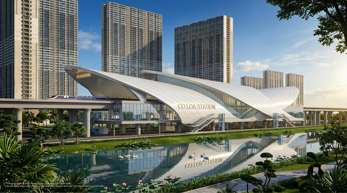 Phối cảnh ga Cổ Loa (Trung tâm Triển lãm Việt Nam, Khu đô thị Vinhomes Global Gate Hà Nội) - điểm đầu tuyến đường sắt tốc độ cao Hà Nội – Quảng Ninh.