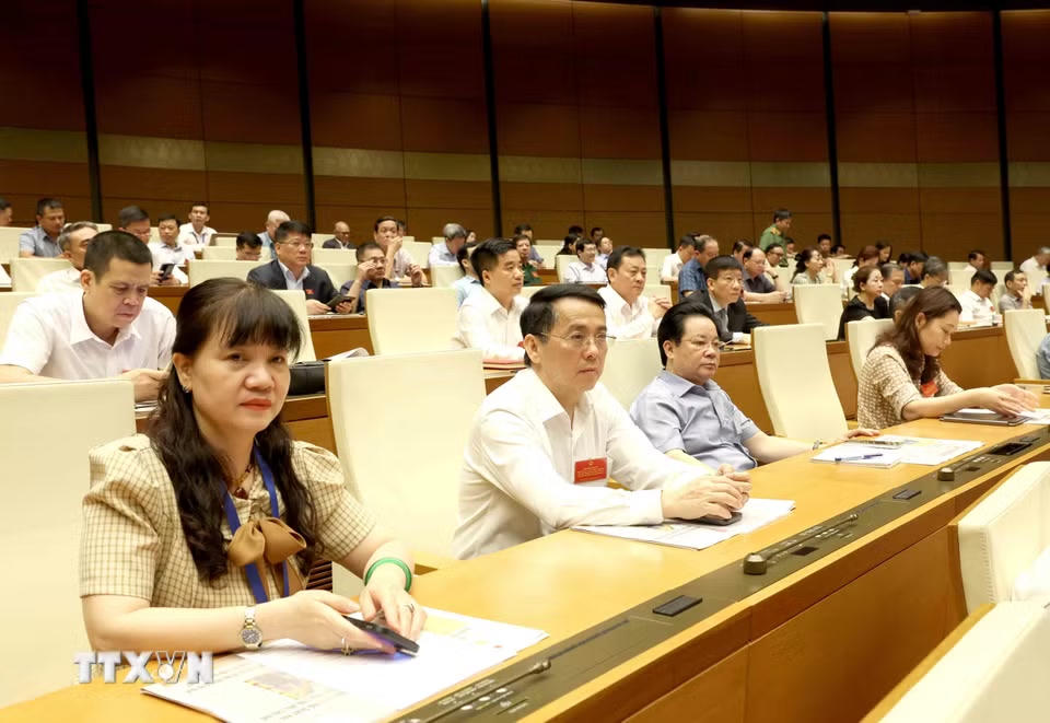 Đại biểu tham dự hội nghị tại điểm cầu Nhà Quốc hội. (Ảnh: Phương Hoa/TTXVN)