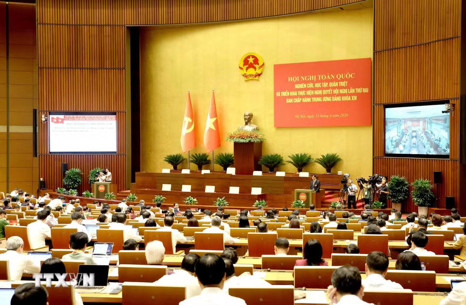 Hội nghị nghiên cứu, học tập, quán triệt và triển khai thực hiện Nghị quyết Hội nghị Trung ương 2, khóa XIV. (Ảnh: Phương Hoa/TTXVN)