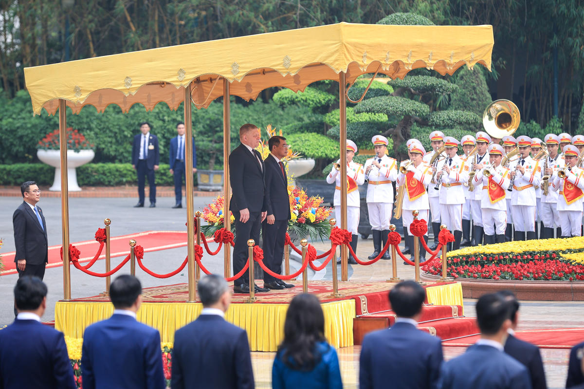 Lễ đón Thủ tướng Slovakia Robert Fico thăm chính thức Việt Nam được tổ chức trọng thể tại Phủ Chủ tịch - Ảnh: Nhật Bắc