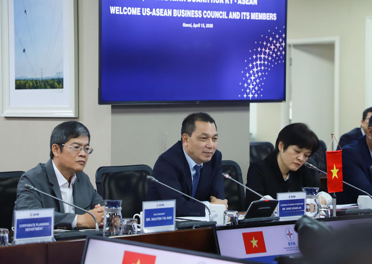 Chủ tịch HĐTV EVN Đặng Hoàng An (giữa) chủ trì buổi làm việc