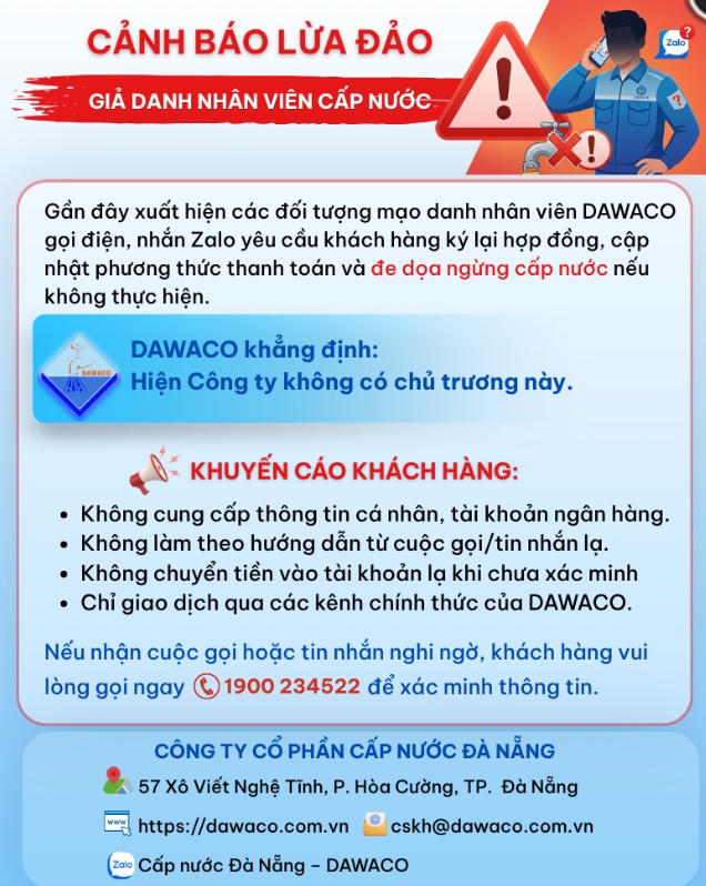 Dawaco khuyến cáo khách hàng xác minh qua các kênh chính thống để tránh bị lừa đảo. Ảnh: Nguyễn Tú.
