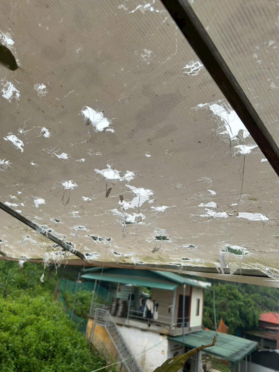 Mái hiên bị thủng. Ảnh: Trọng Đạt.