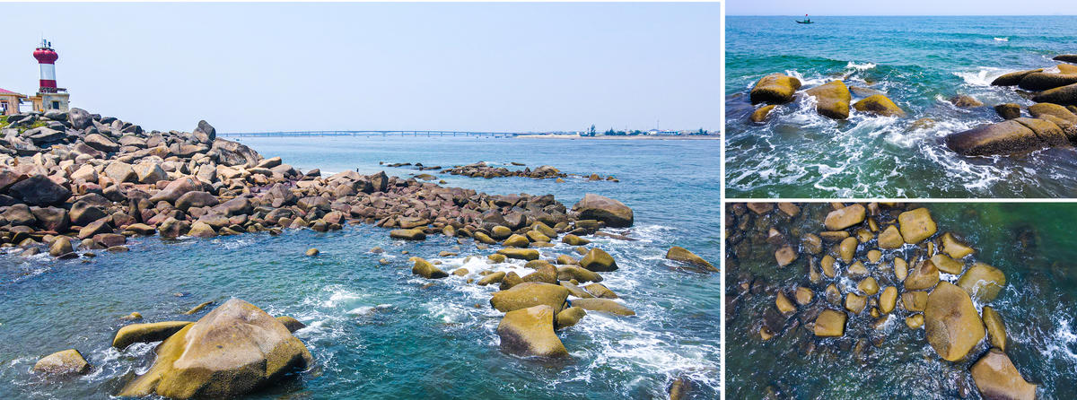 Những khối đá tự nhiên với hình thù đa dạng xen kẽ cùng nước biển tạo nên không gian hài hòa, gần gũi. Ảnh: Cẩm Kỳ&nbsp;