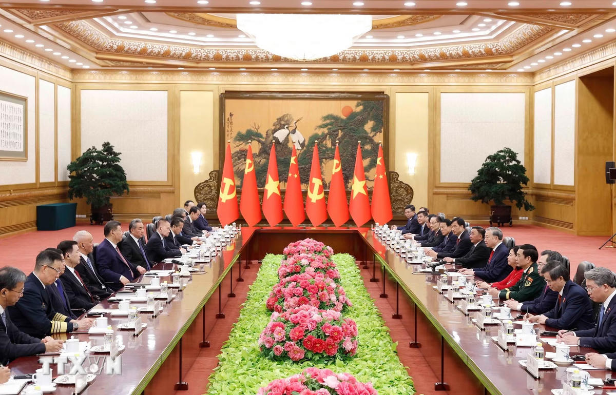 Tổng Bí thư, Chủ tịch nước Tô Lâm hội đàm với Tổng Bí thư, Chủ tịch nước Trung Quốc Tập Cận Bình. (Ảnh: Thống Nhất/TTXVN).