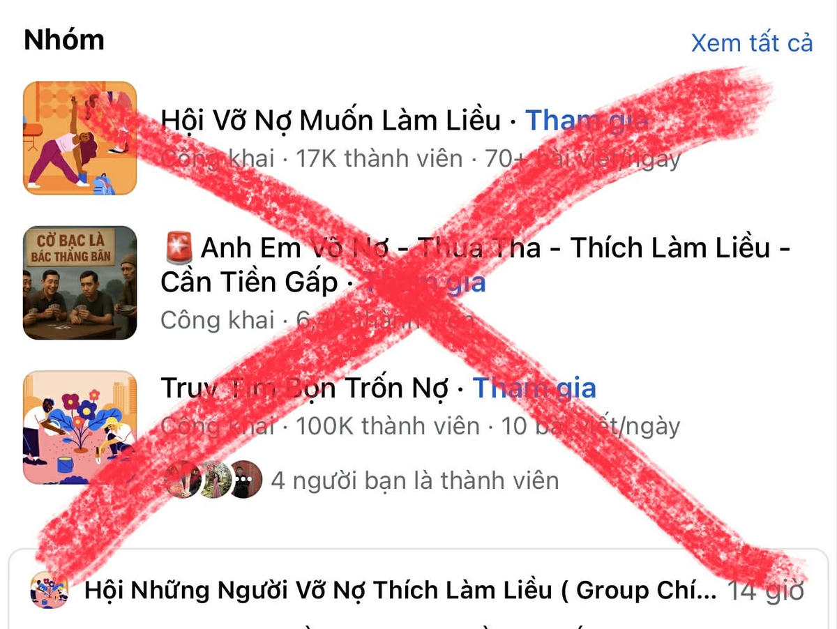 Nhiều hội nhóm “vỡ nợ, làm liều” hoạt động trên Facebook.