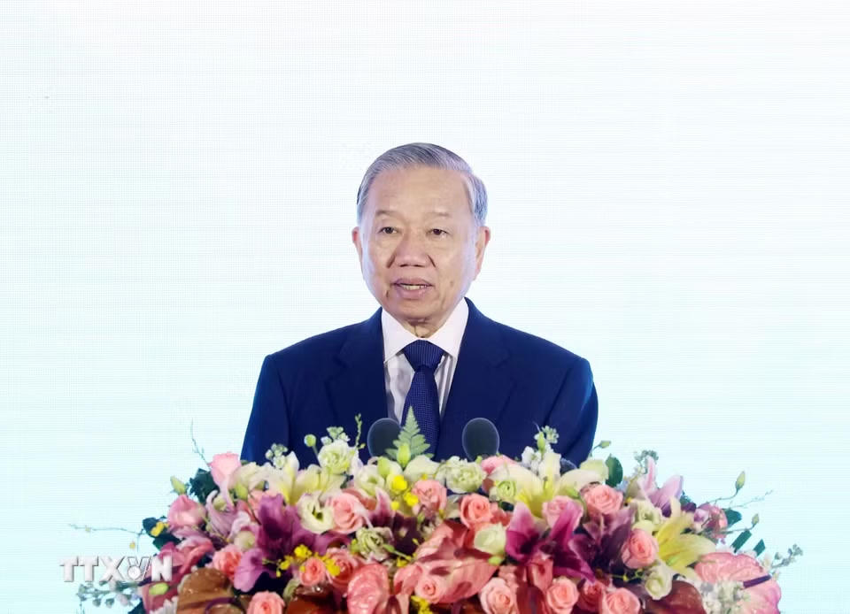 Tổng Bí thư, Chủ tịch nước Tô Lâm phát biểu tại Lễ khai mạc Liên hoan nhân dân biên giới Việt-Trung. (Ảnh: Thống Nhất/TTXVN)