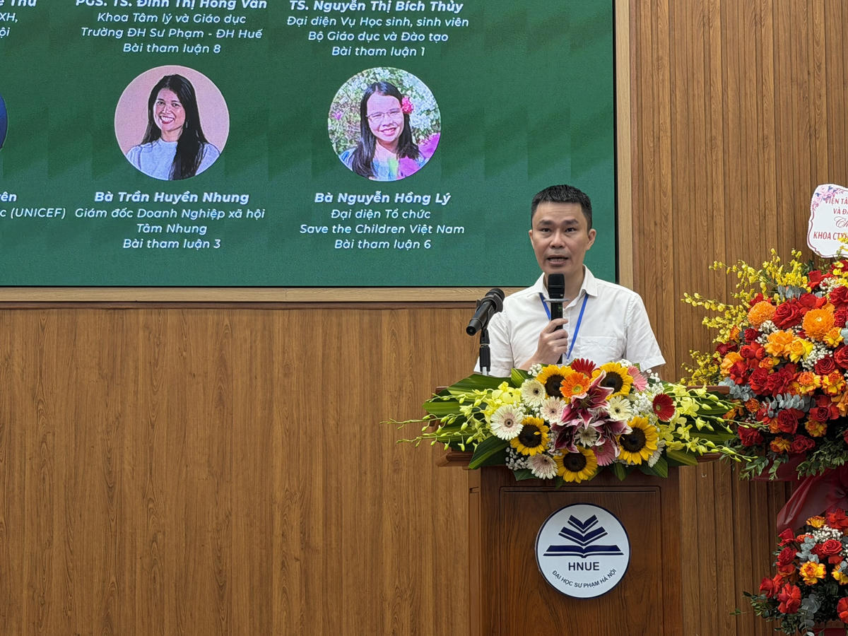 PGS.TS Nguyễn Thanh Bình – Trưởng khoa Công tác xã hội, Trường Đại học Sư phạm Hà Nội phát biểu tại hội thảo.