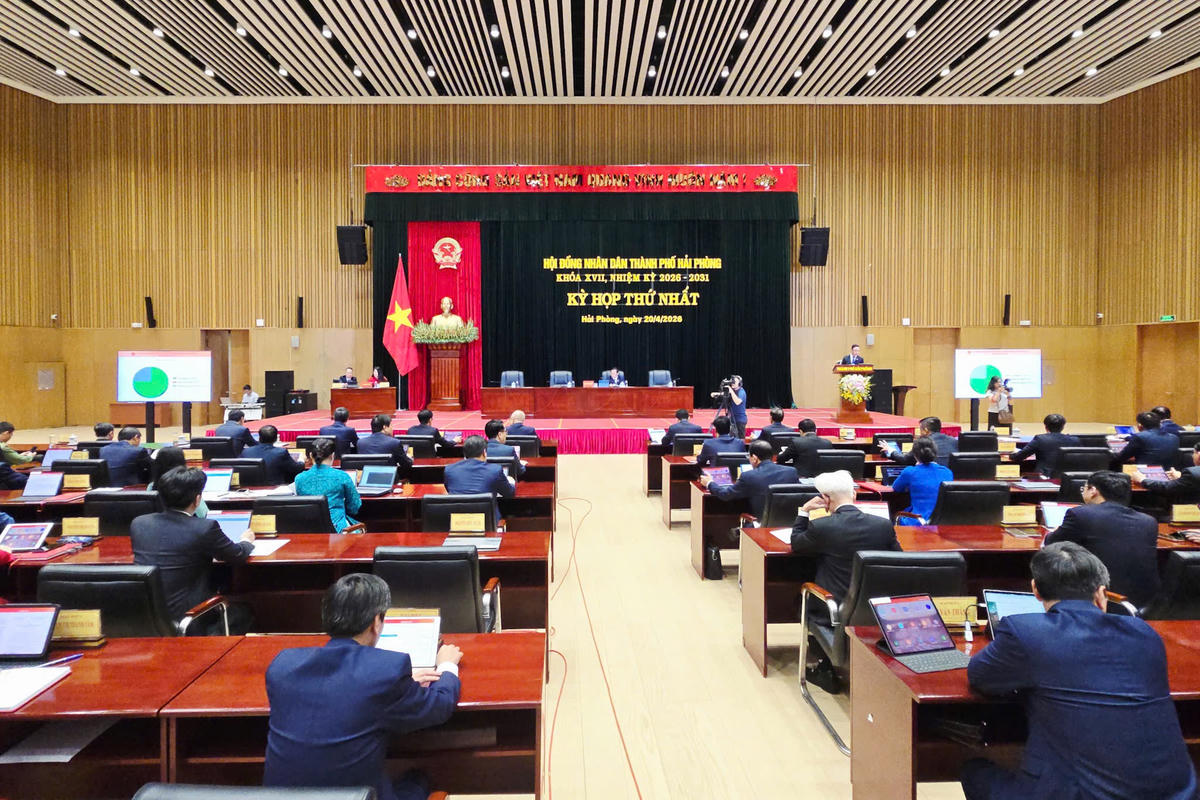 Quang cảnh kỳ họp HĐND thành phố Hải Phòng khóa XVII nhiệm kỳ 2026 – 2031. Ảnh: ĐT.