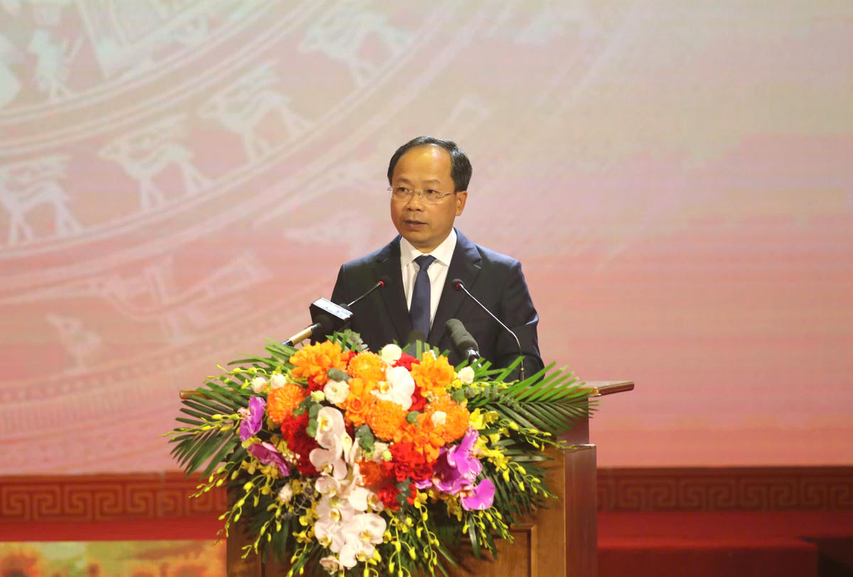 Bí thư Tỉnh ủy Hà Tĩnh Nguyễn Duy Lâm trình bày diễn văn Lễ kỷ niệm. Ảnh: HN.