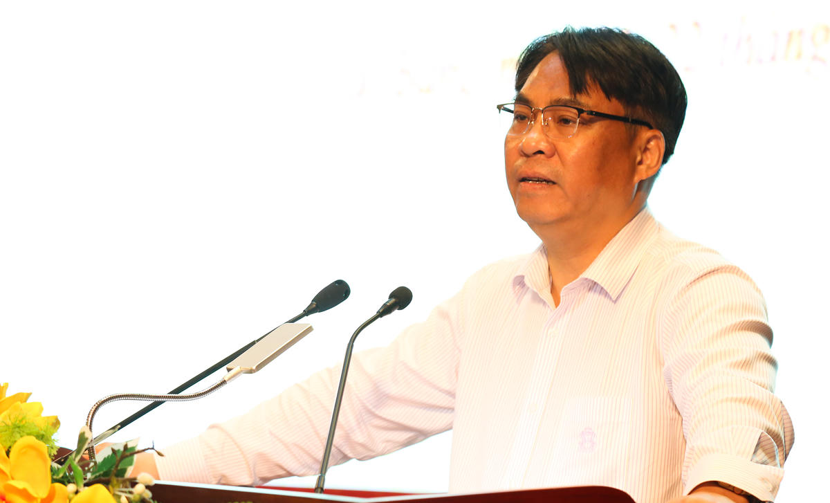 Bí thư Tỉnh ủy Cao Bằng Phan Thăng An phát biểu tại hội nghị. Ảnh: Hân Nguyễn.