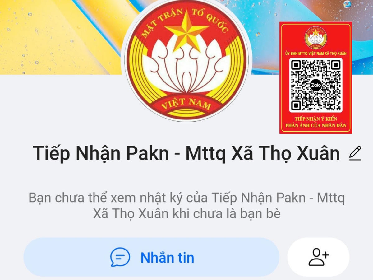 Sau khi quét mã QR, người dân xã Thọ Xuân sẽ có thể trực tiếp phản ánh tới Zalo của Ủy ban MTTQ xã. Ảnh: Đình Minh