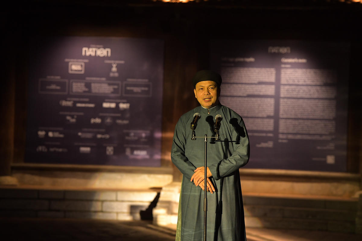 Ông Lê Xuân Kiêu, Giám đốc Trung tâm Hoạt động Văn hóa Khoa học Văn Miếu - Quốc Tử Giám phát biểu. 