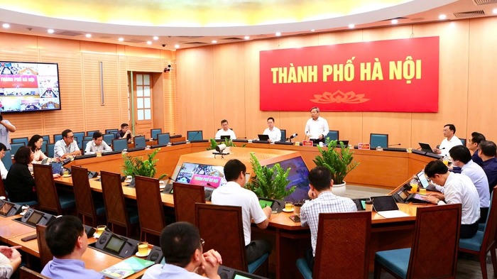 Quang cảnh Hội nghị tại điểm cầu UBND TP Hà Nội.