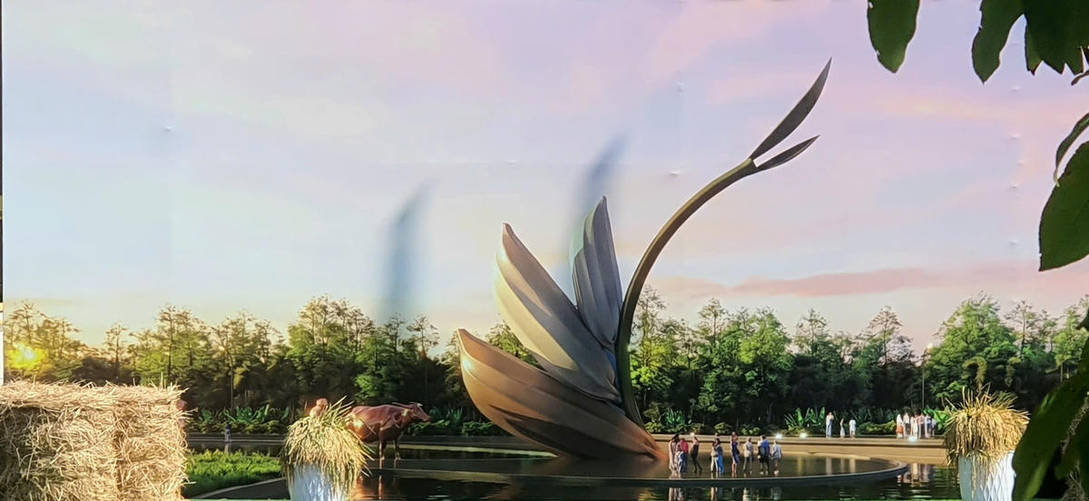 Biểu tượng ba hạt lúa không chỉ để tôn vinh nghề trồng lúa nước của Việt Nam nói chung, vùng đất Chín Rồng và Cà Mau, Bạc Liêu nói riêng, tôn vinh người nông dân, người đã chịu bao khó nhọc để làm ra hạt lúa, mà còn để tôn vinh đạo đức nền tảng cội nguồn của đời sống con người. Ảnh: Nguyên Du.