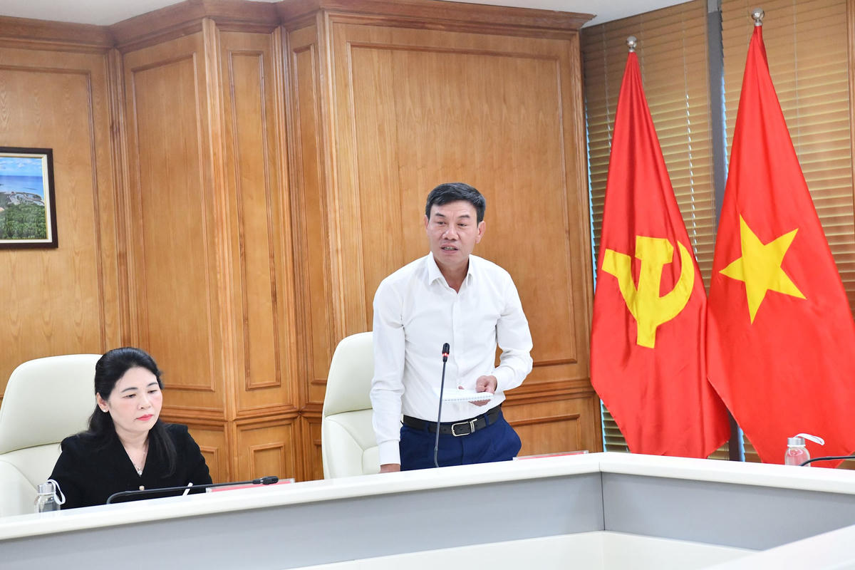 Phó Tổng Kiểm toán nhà nước Doãn Anh Thơ phát biểu tại cuộc họp.