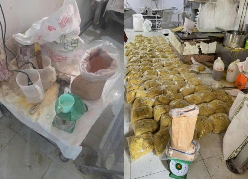 Tang vật được lực lượng công an thu giữ tại xưởng sản xuất của vợ chồng Phụng, Thanh.