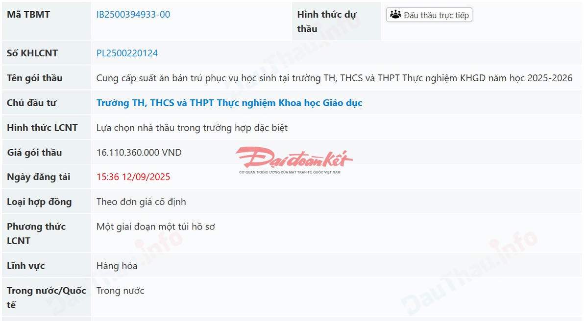 Công ty cung cấp suất ăn bán trú cho Trường Tiểu học Lý Nam Đế trúng hàng loạt gói thầu trên địa bàn TP. Hà Nội