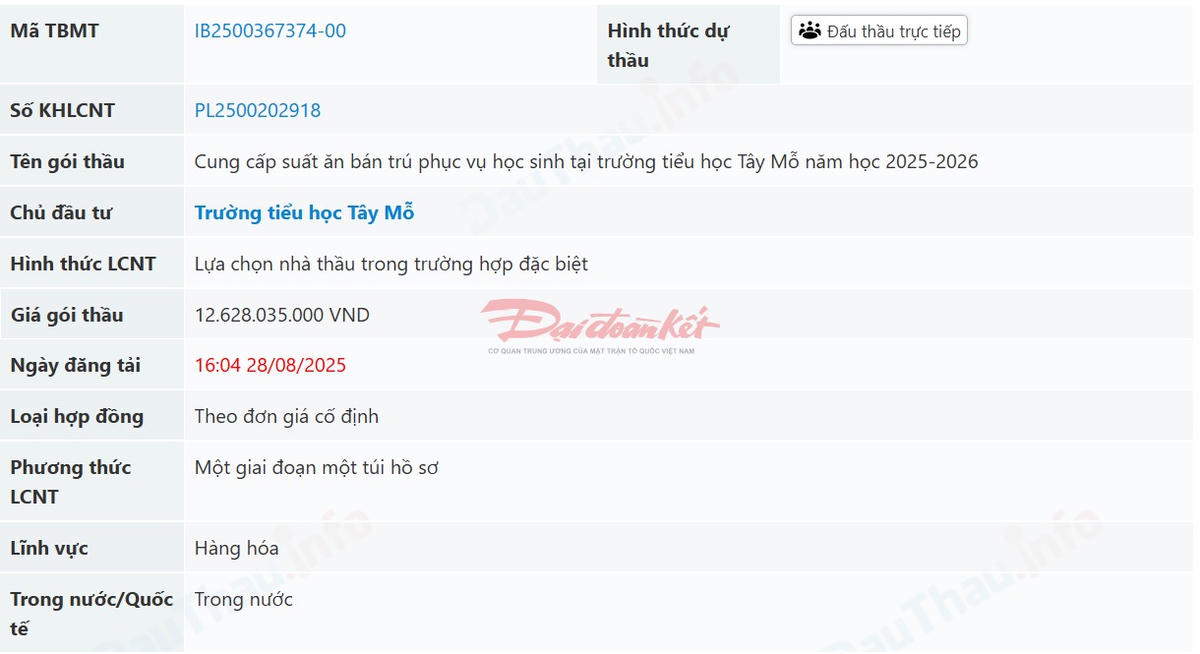 Công ty cung cấp suất ăn bán trú cho Trường Tiểu học Lý Nam Đế trúng hàng loạt gói thầu trên địa bàn TP. Hà Nội