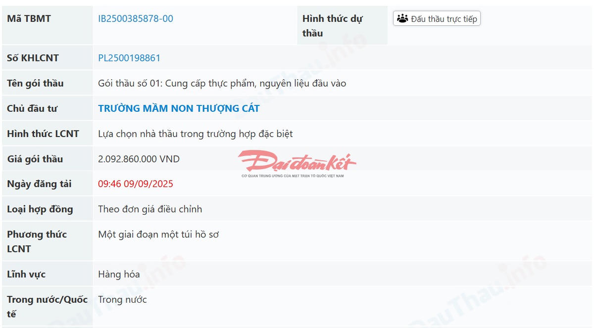 Công ty cung cấp suất ăn bán trú cho Trường Tiểu học Lý Nam Đế trúng hàng loạt gói thầu trên địa bàn TP. Hà Nội