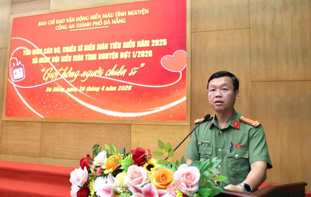 Trung tá Nguyễn Kim Trung, Phó Giám đốc Công an TP Đà Nẵng phát biểu. Ảnh: Nguyễn Tú.