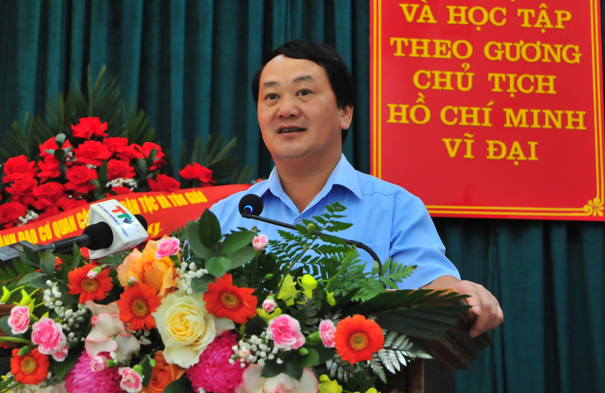 Bí thư Tỉnh ủy Tuyên Quang Hầu A Lềnh phát biểu tại buổi lễ. Ảnh: Xuân Trường.