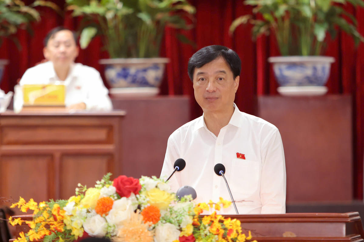 Ủy viên Bộ Chính trị, Bí thư Trung ương Đảng, Trưởng ban Tổ chức Trung ương Nguyễn Duy Ngọc phát biểu tại Hội nghị. Ảnh: Trung Phạm.