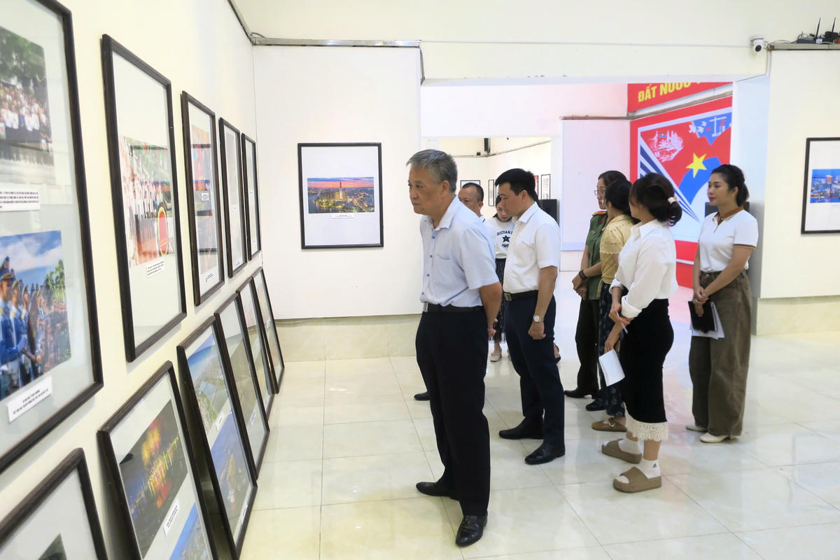 Thành viên Hội đồng Nghệ thuật TP Hải Phòng thẩm định các tác phẩm tham gia Triển lãm. Ảnh: VD.&nbsp;