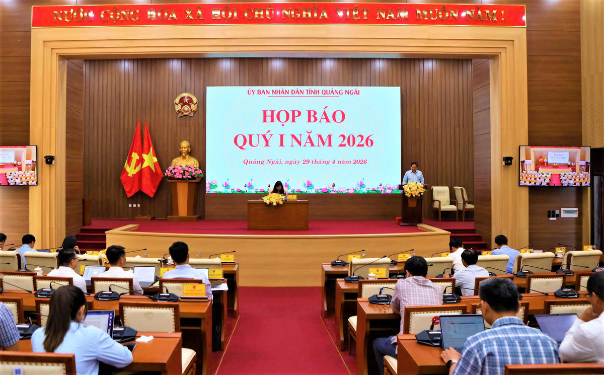 Quang cảnh họp báo thông tin tình hình kinh tế - xã hội quý I năm 2026, nhiệm vụ trọng tâm quý II năm 2026. Ảnh: Chí Đại.