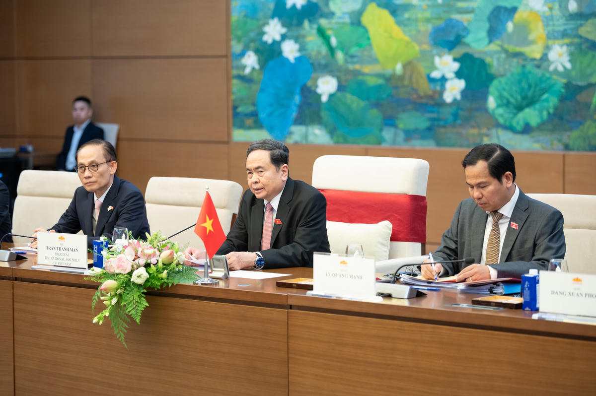 Chủ tịch Quốc hội Trần Thanh Mẫn phát biểu tại cuộc hội kiến. Ảnh: Phạm Thắng