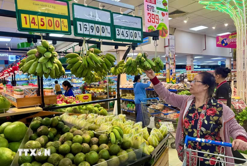 Người dân mua trái cây tại siêu thị Co.op trên đường Nguyễn Đình Chiểu, Thành phố Hồ Chí Minh. (Ảnh: Hương Giang/TTXVN).
