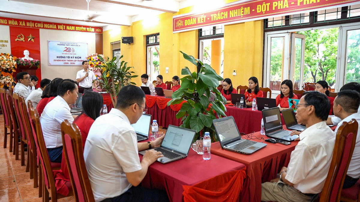 Hoạt động giao ban đầu tuần giúp cán bộ, giáo viên nhà trường nâng cao hiệu quả làm việc và tăng cường tình đoàn kết, gắn bó giữa mỗi cá nhân. Ảnh: Đình Minh