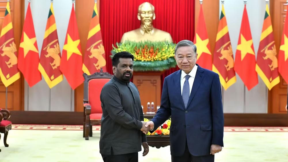 Tổng Bí thư Tô Lâm tiếp Tổng thống Sri Lanka Anura Kumara Dissanayake, tại Trụ sở Trung ương Đảng, ngày 4/5/2025. (Ảnh: ĐĂNG KHOA).