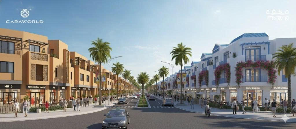 Mô hình mặt tiền kép giúp Sông Town hút dòng khách thương mại.