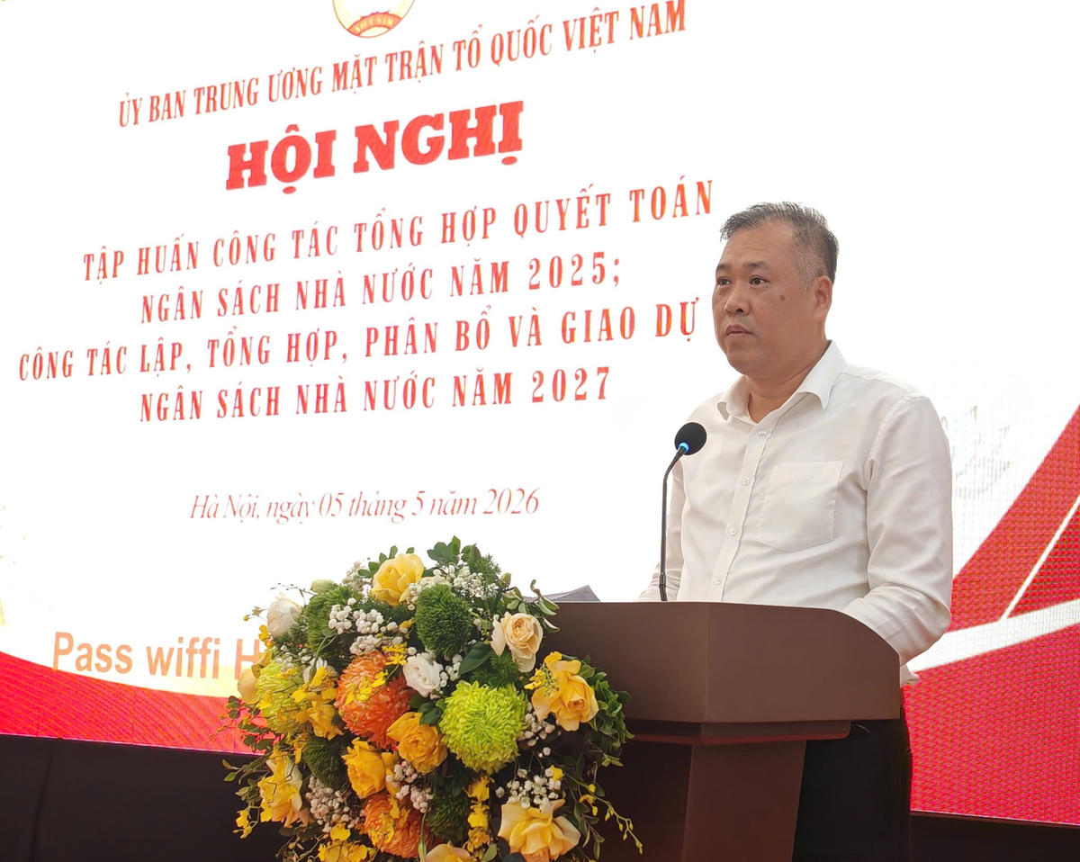 Ông Nguyễn Minh Dũng, Cục trưởng Cục Tài chính – Kế hoạch (Ủy ban Trung ương MTTQ Việt Nam) phát biểu tại Hội nghị