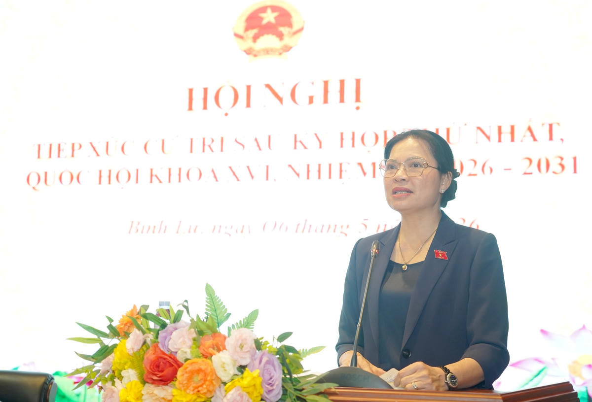 Bà Hà Thị Nga phát biểu, trao đổi với cử tri xã Bình Lư.